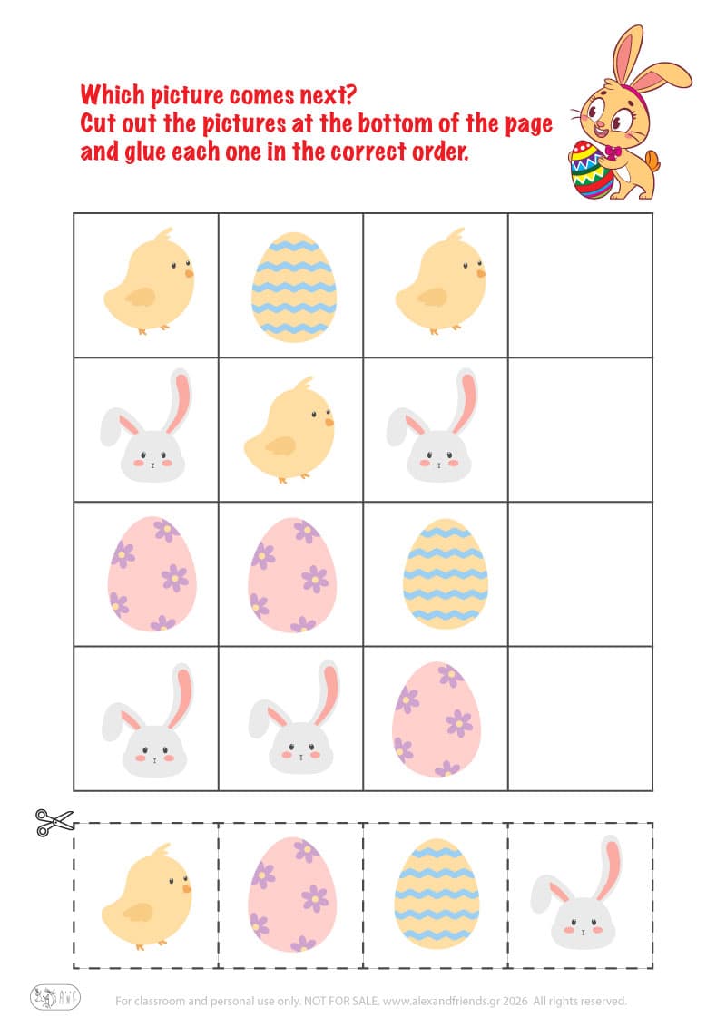 The correct order. Printable Easter preschool worksheet 