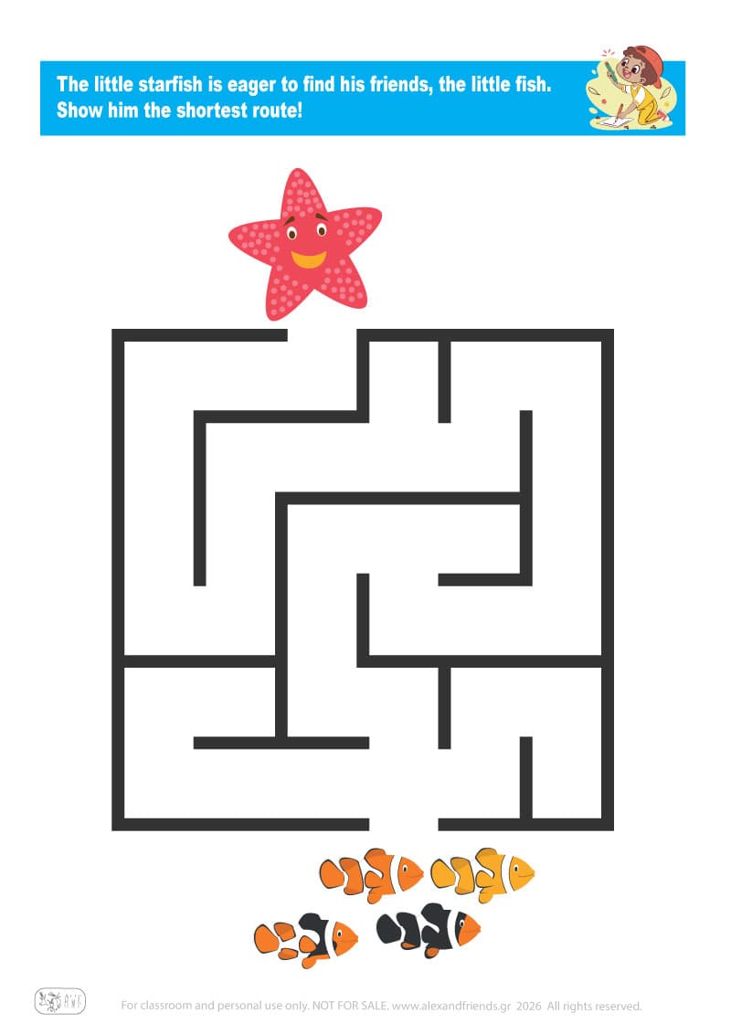 Educational activity for preschoolers. Printable maze. 