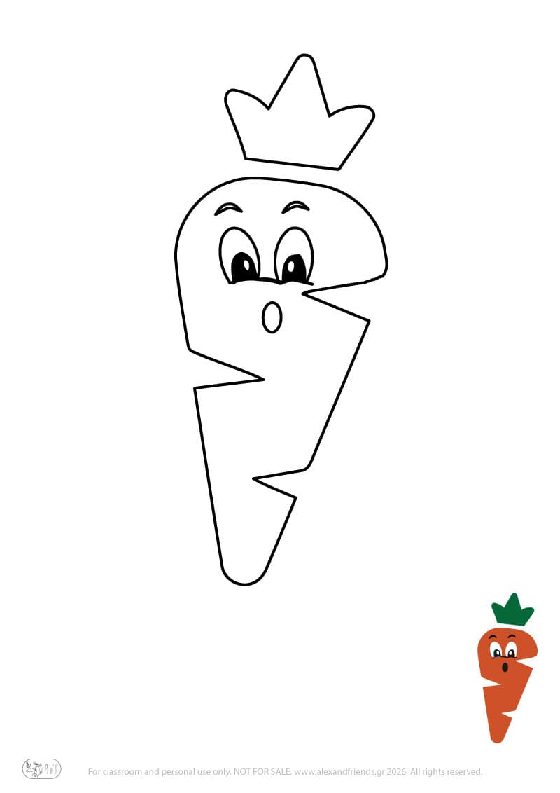 Learning activity for kids. Free printable coloring page of a carrot