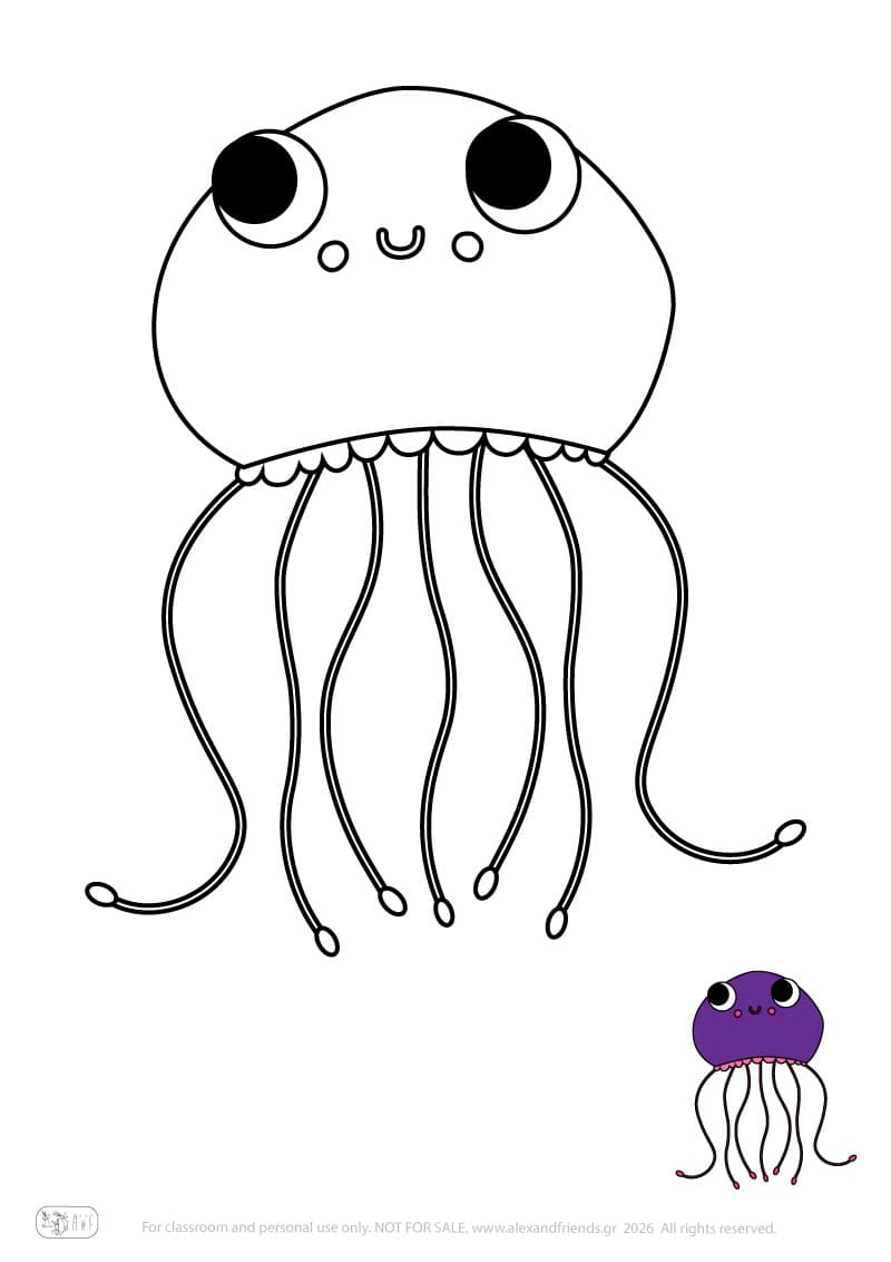 Jellyfish. Printable animal coloring pages for preschoolers collection – Alex'n'Friends