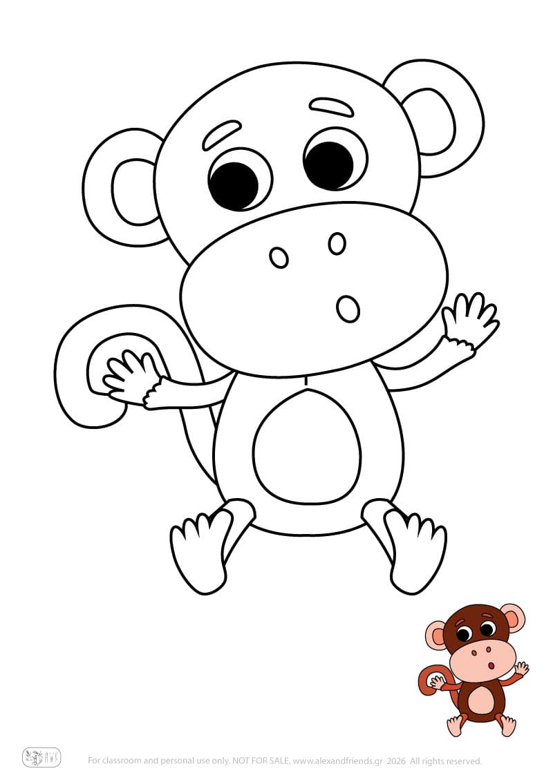 Monkey. Printable animal coloring pages for preschoolers collection – Alex'n'Friends