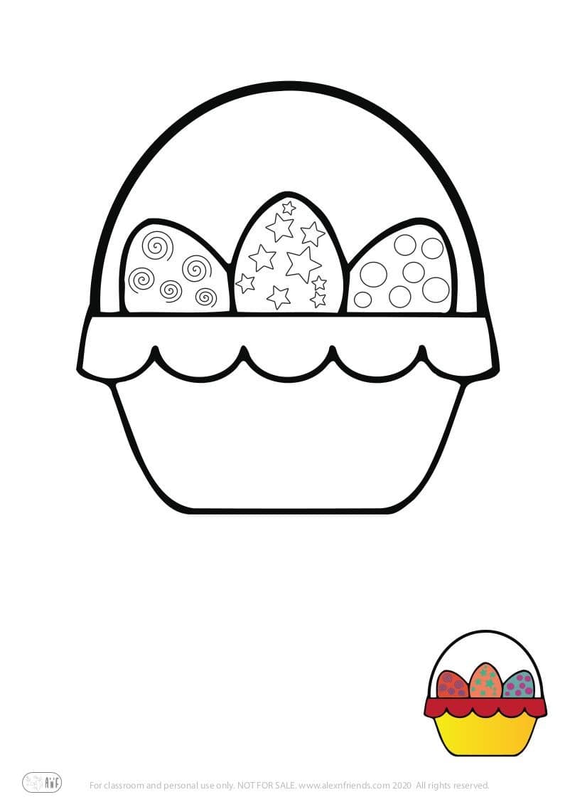 Δωρεάν εκτυπώσιμο φύλλο ζωγραφικής για παιδιά για το Πάσχα. Πανέρι με πασχαλινά αυγά.