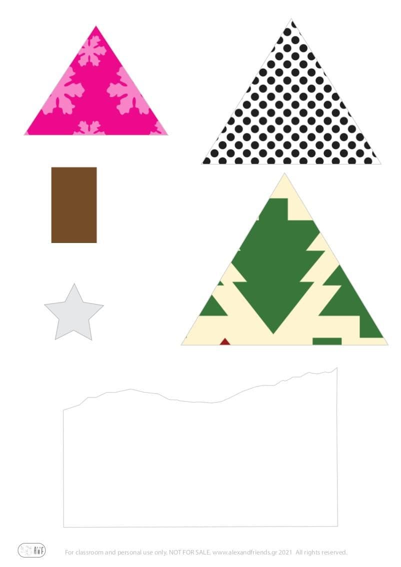 Free printable craft for kids for the holidays. Christmas and New Year's. Scrap Christmas tree card.
