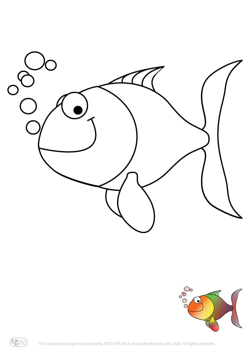 Learning activity for kids. Free printable coloring page of a fish