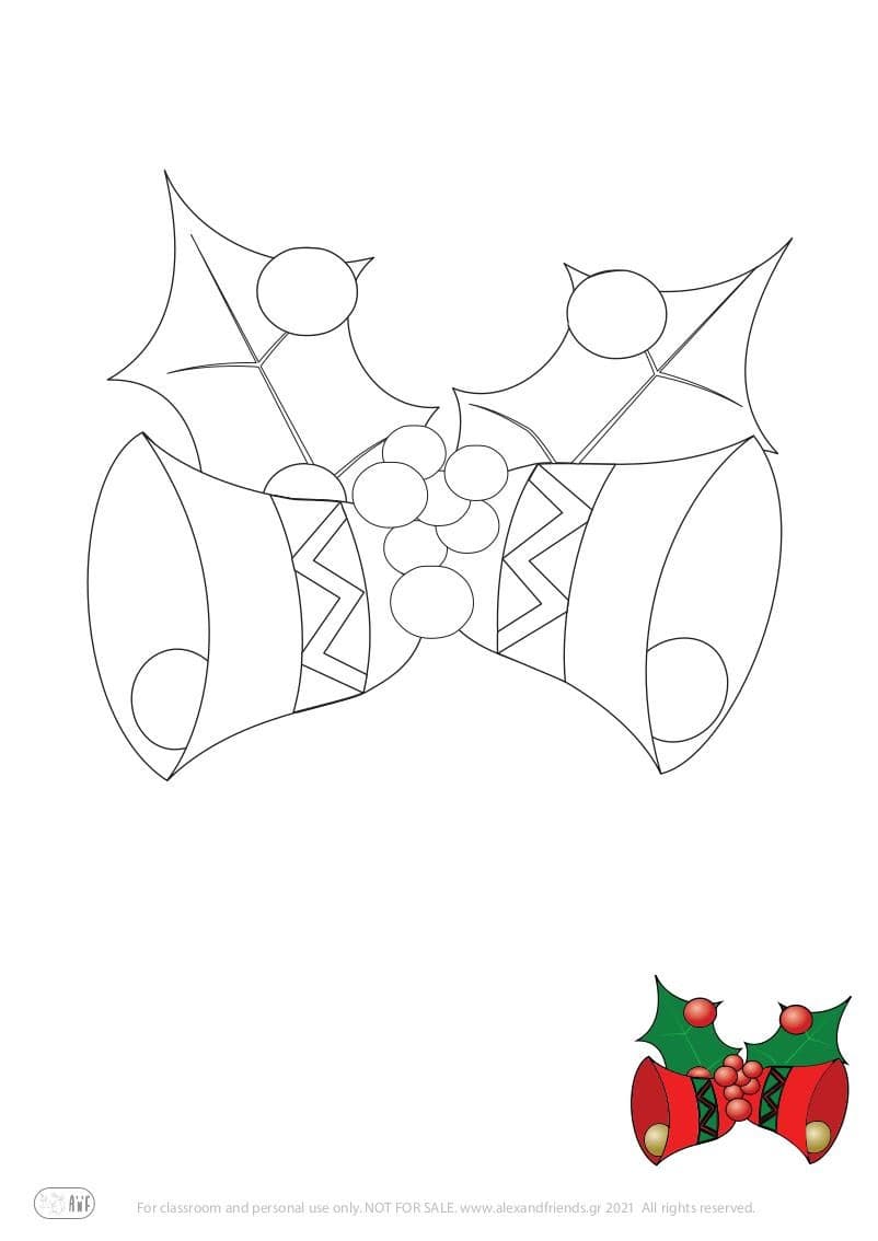 Free printable holiday coloring page for kids. Christmas and New Year. Jingle bells.
