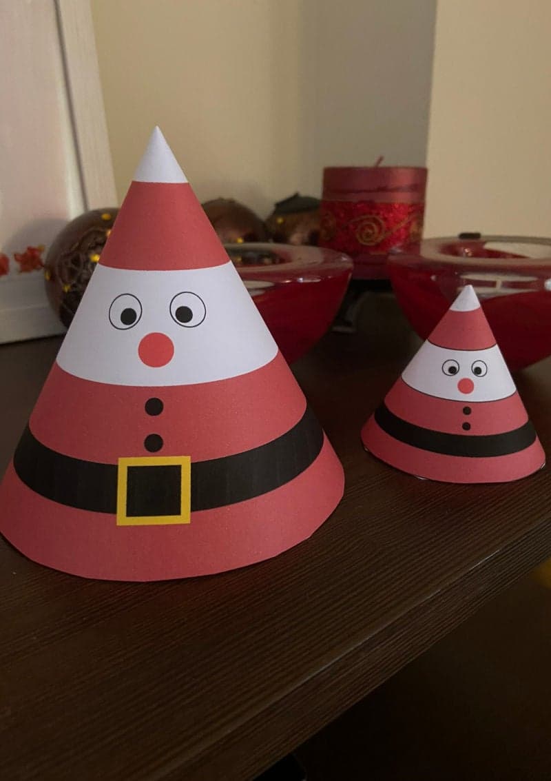 Free printable craft for kids for the holidays. Christmas and New Year's. Cone Santa Claus.