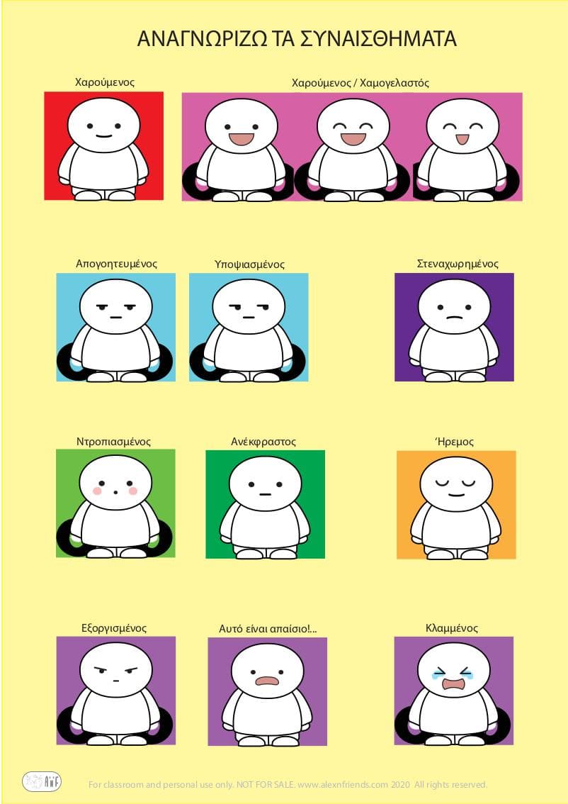 Εκπαιδευτικό παιχνίδι για παιδιά προσχολικής ηλικίας. Εκφράσεις που βοηθούν στην συζήτηση για τα διαφορετικά συναισθήματα που νιώθουν τα παιδιά.