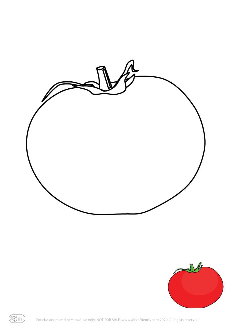 Learning activity for kids. Free printable coloring page of a tomato