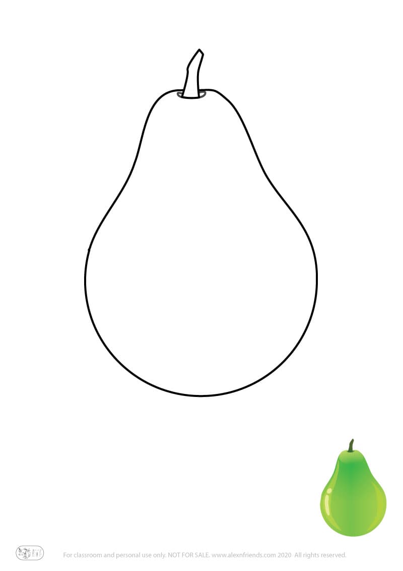 Learning activity for kids. Free printable coloring page of a pear