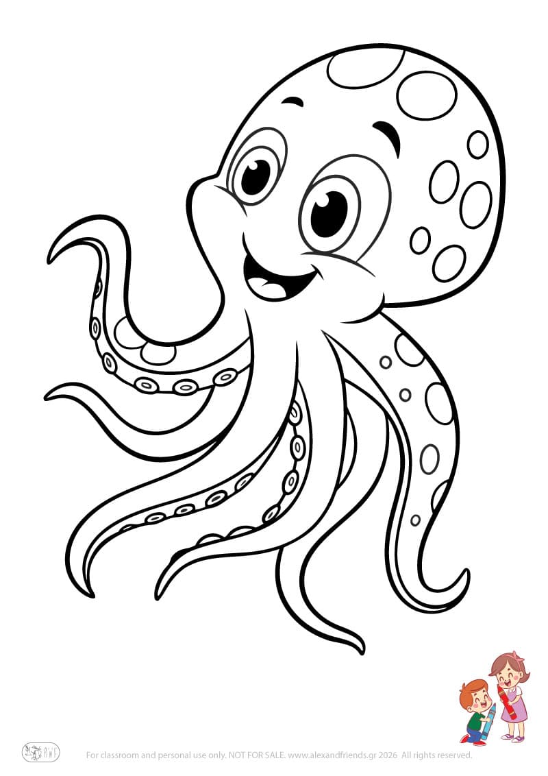 Octopus. Animal coloring pages for preschoolers