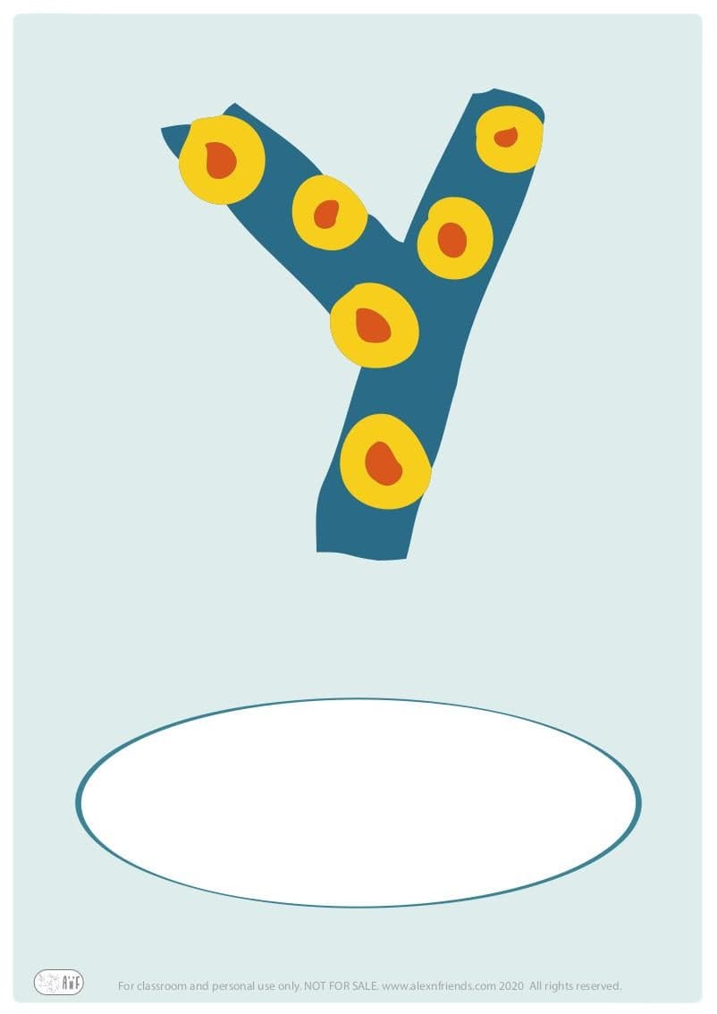 Free printable cover for kids' personal booklet with latin letter Y.