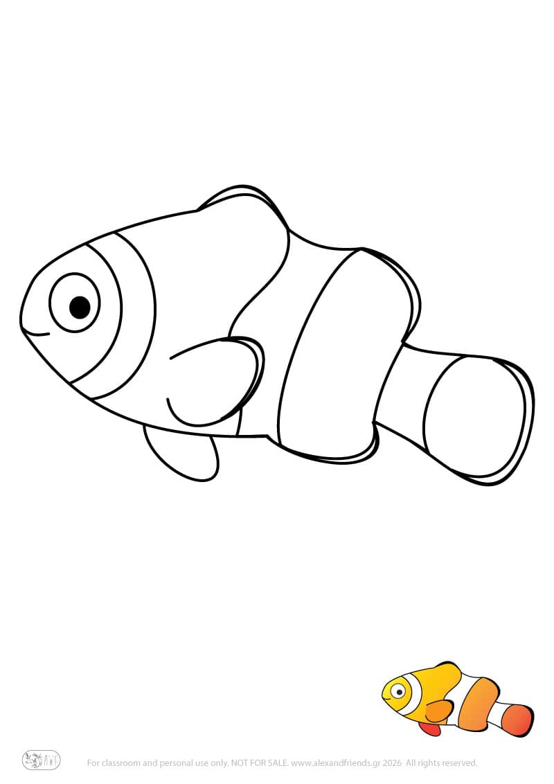 Learning activity for kids. Free printable coloring page of a fish