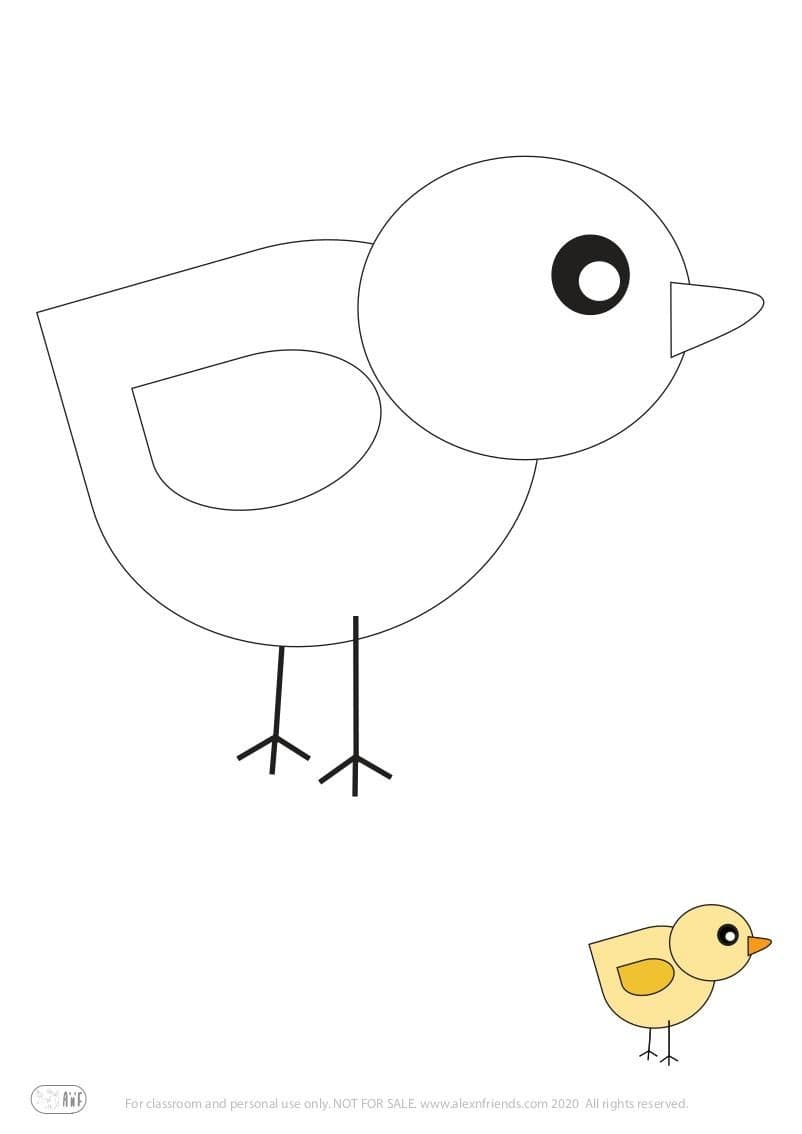 Δωρεάν εκτυπώσιμο φύλλο ζωγραφικής για παιδιά για το Πάσχα. Κοτοπουλάκι.