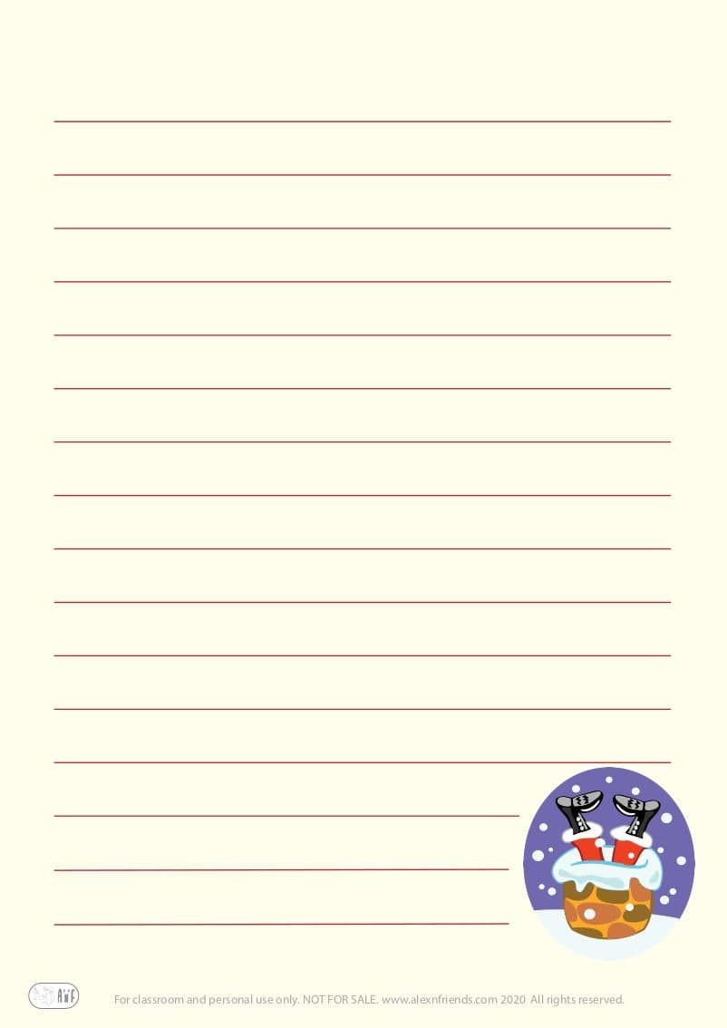 Free funny printable writing paper with envelop. Santa Claus is stuck in the chimney. 