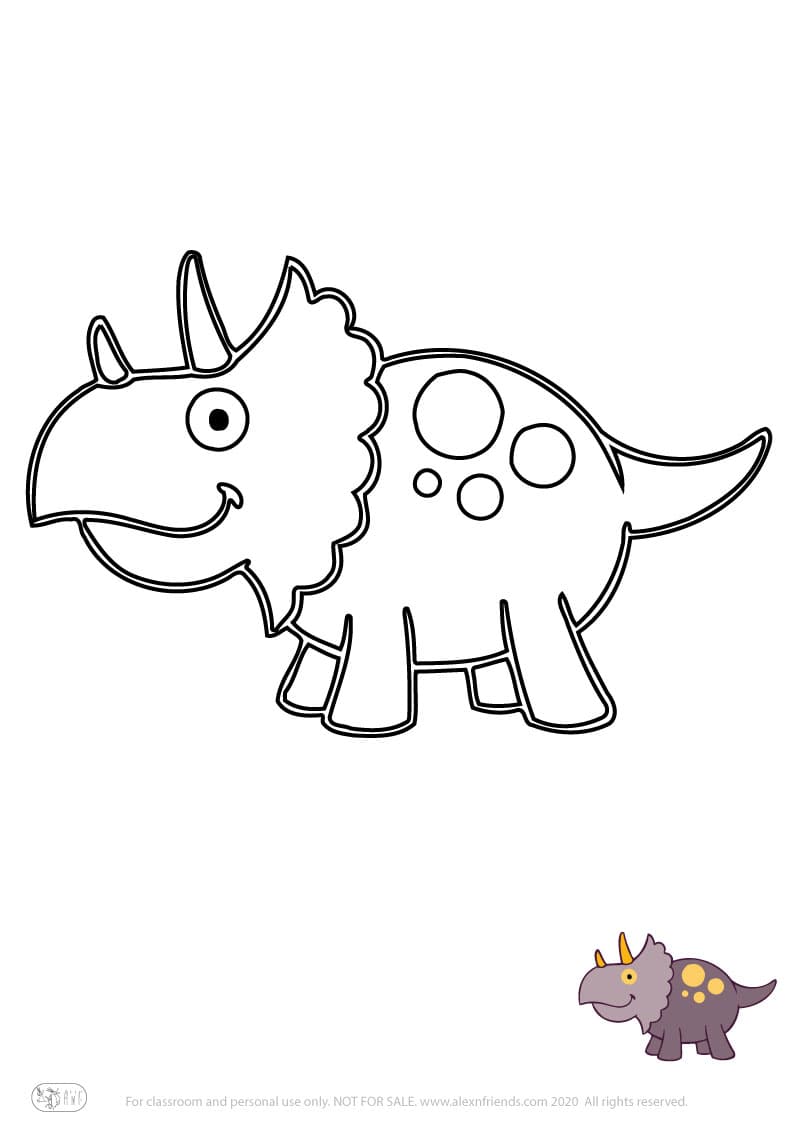 Learning activity for kids. Free printable coloring page of triceratops