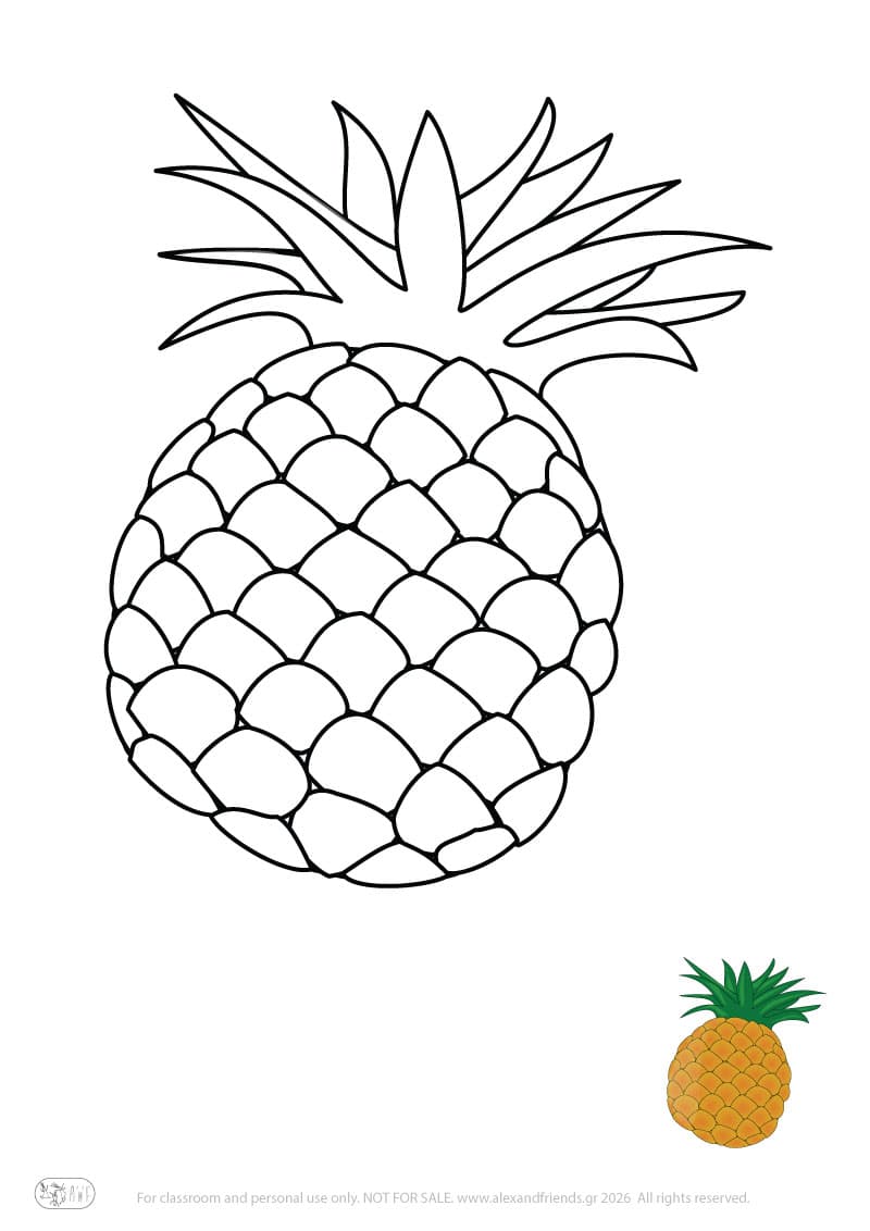 Learning activity for kids. Free printable coloring page of a pineapple
