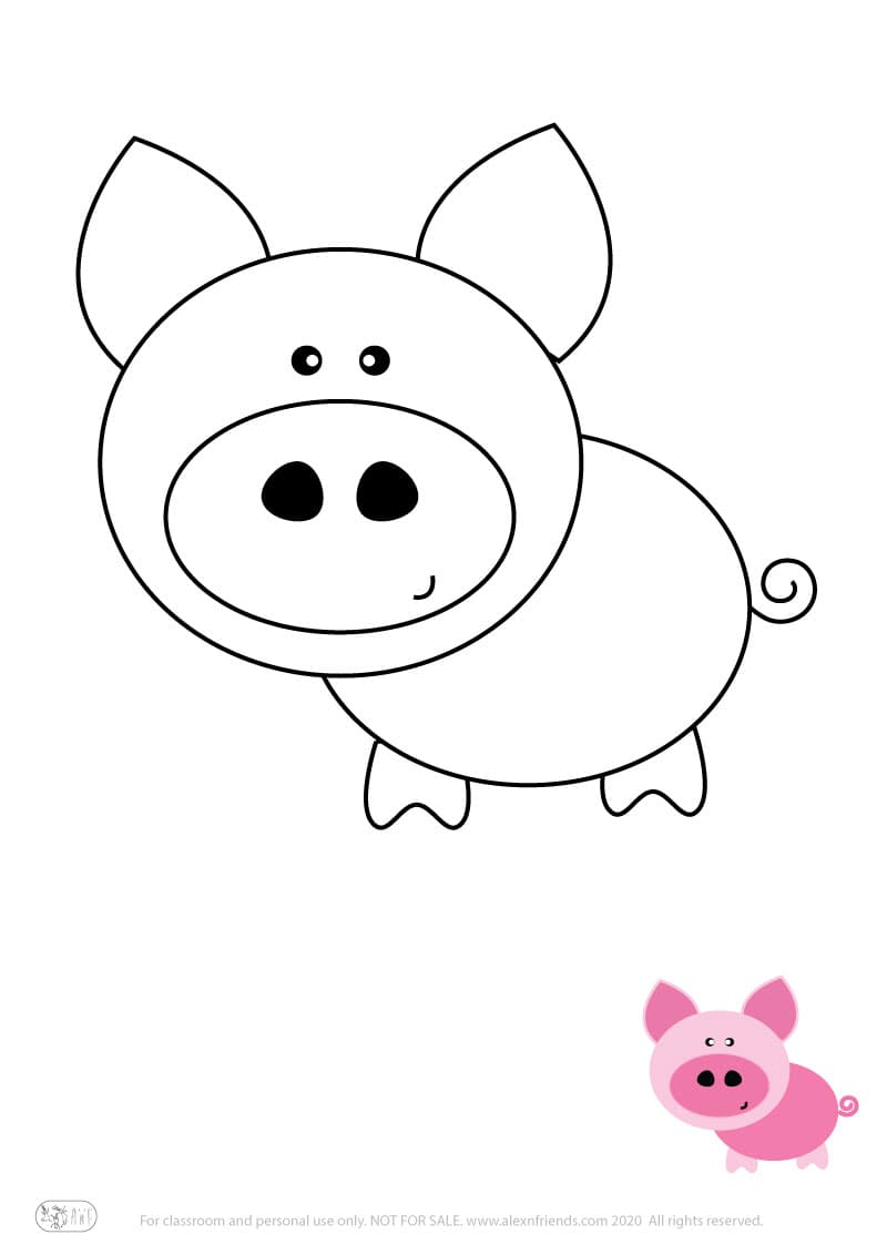 Learning activity for kids. Free printable coloring page of a pig