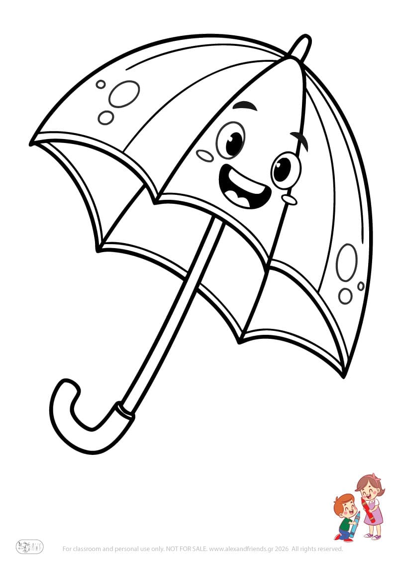 Umbrella. Simple coloring page printable for toddlers and preschoolers