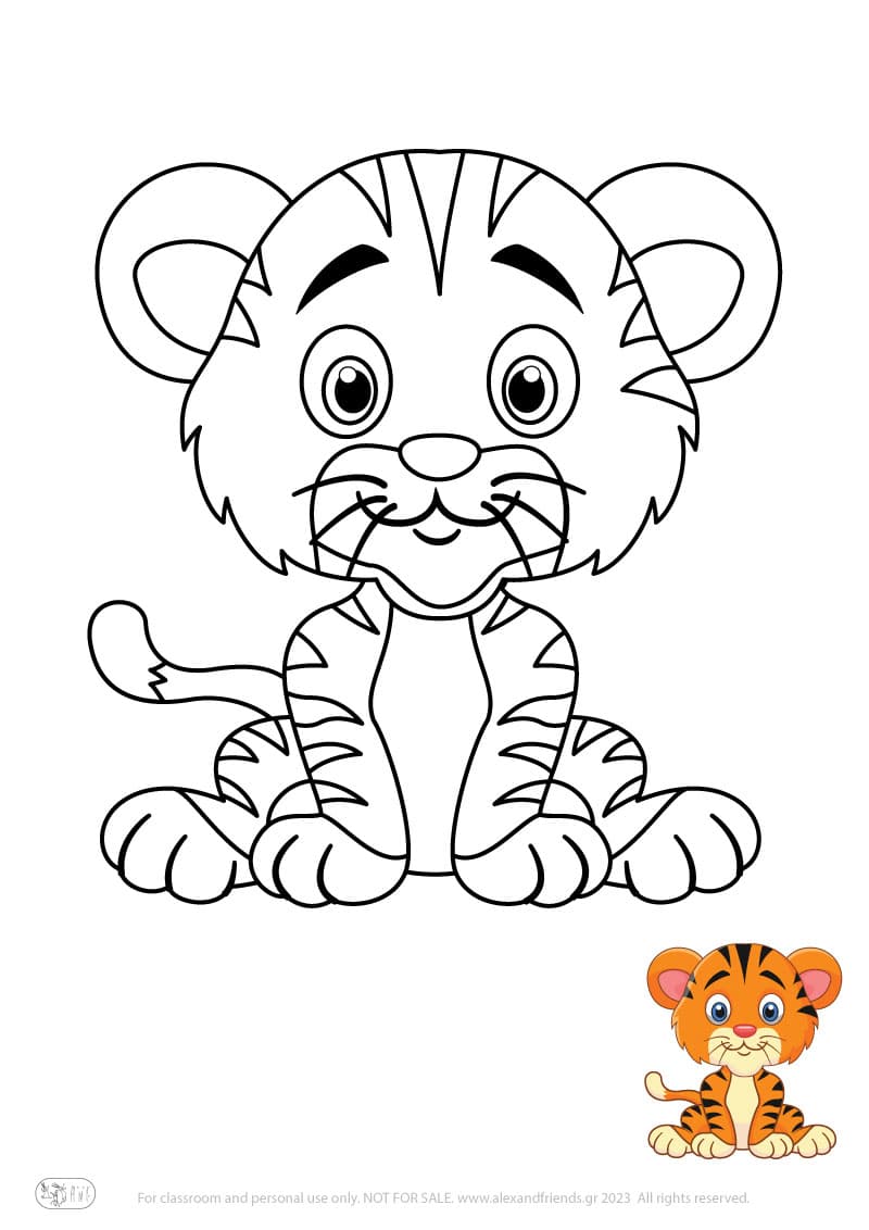 Free Coloring Pages for kids toddlers preschool kindergarten. Tiger.