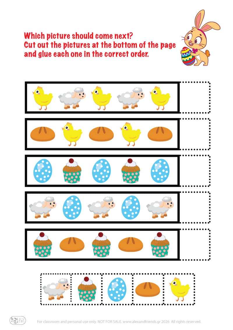 The correct order. Printable Easter preschool worksheet 