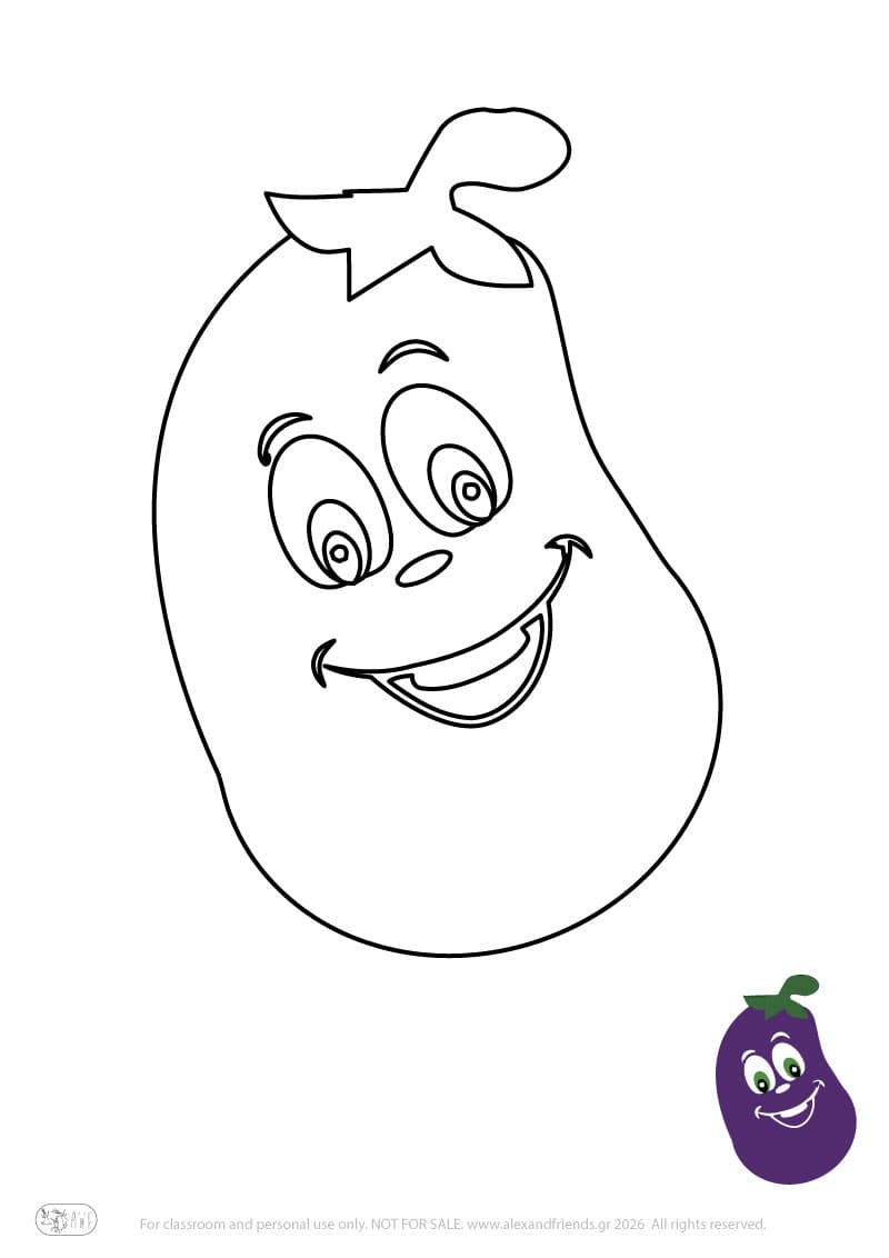 Learning activity for kids. Free printable coloring page of a eggplant