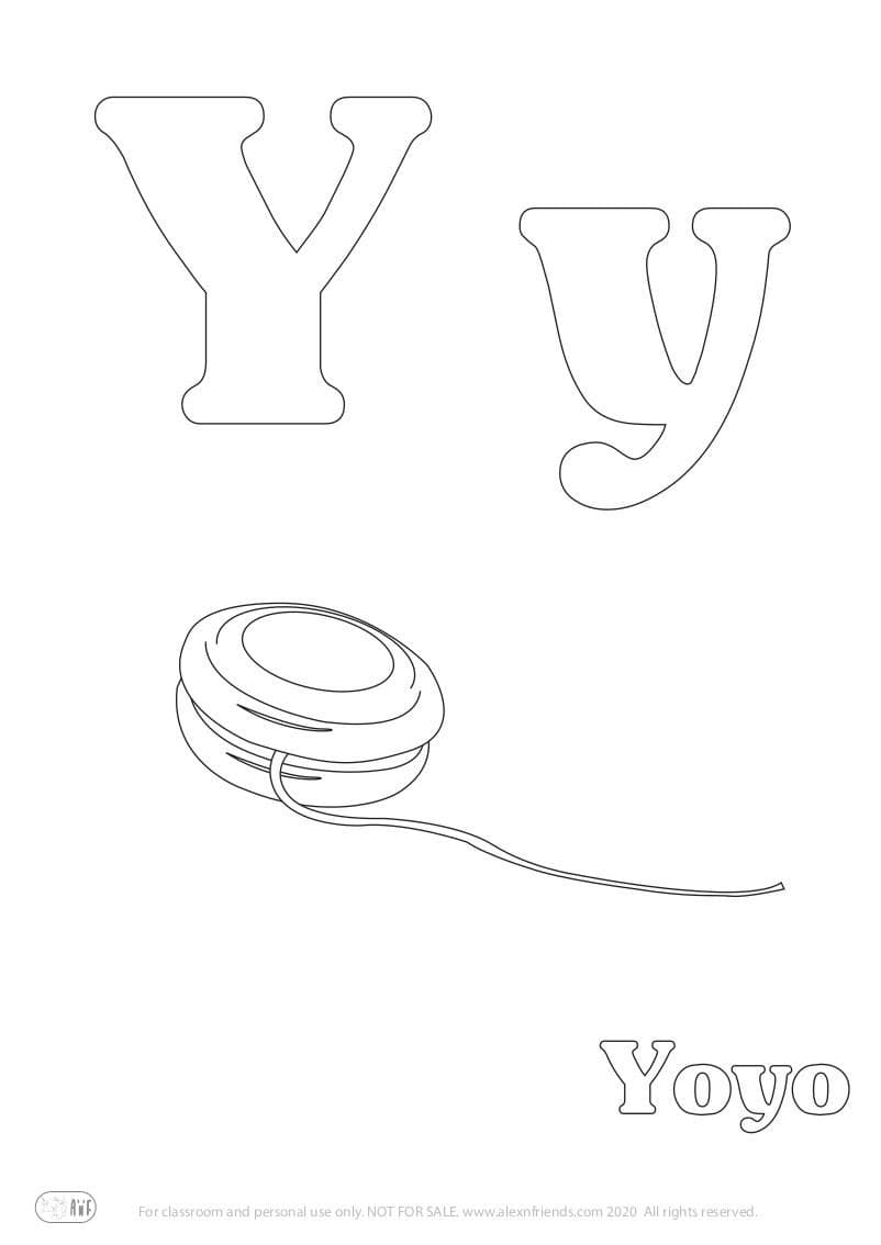 Εκμάθηση της Iσπανικής αλφάβητου για παιδιά. Δωρεάν εκτυπώσιμο φύλλο ζωγραφικής με το γράμμα Y y και γιογιό