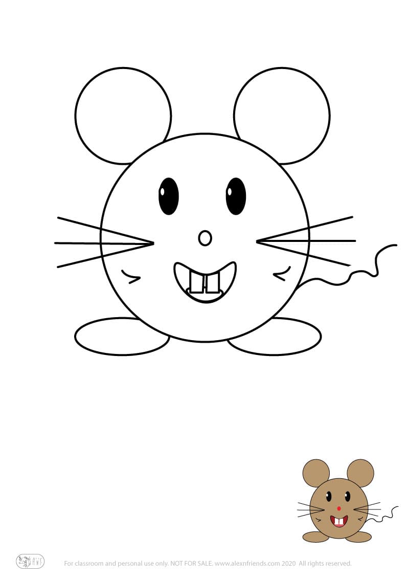 Learning activity for kids. Free printable coloring page of a mouse.