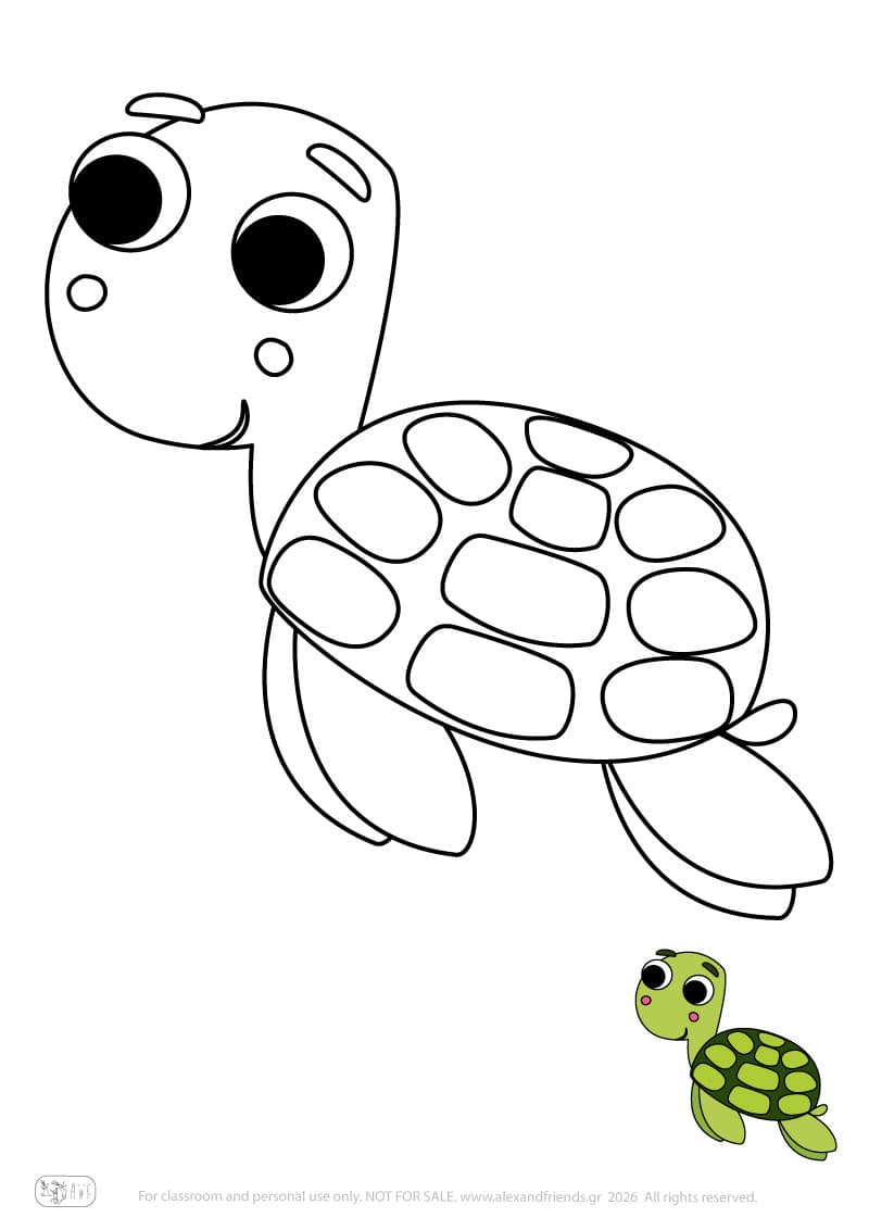 Turtle. Printable animal coloring pages for preschoolers collection – Alex'n'Friends