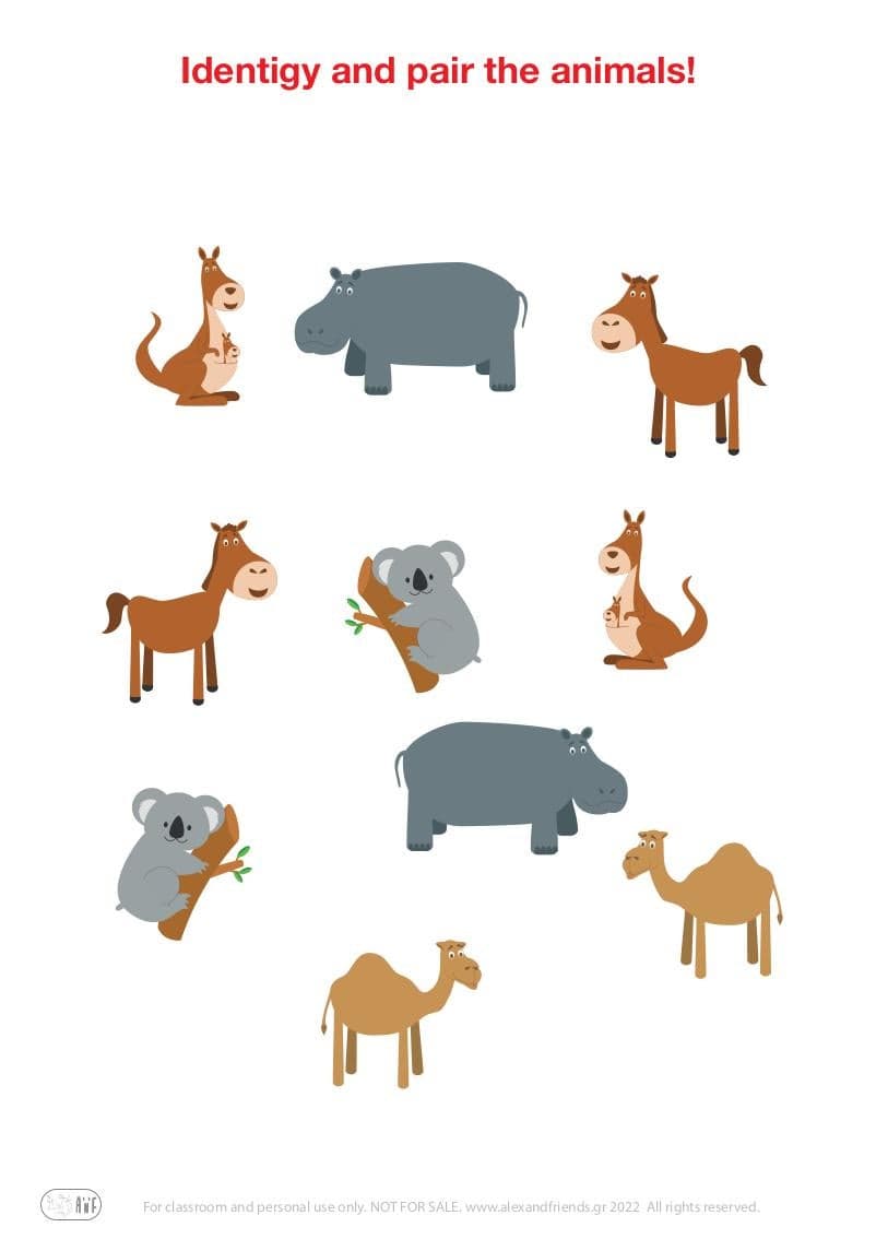 Matching pairs educational game for preschool kids