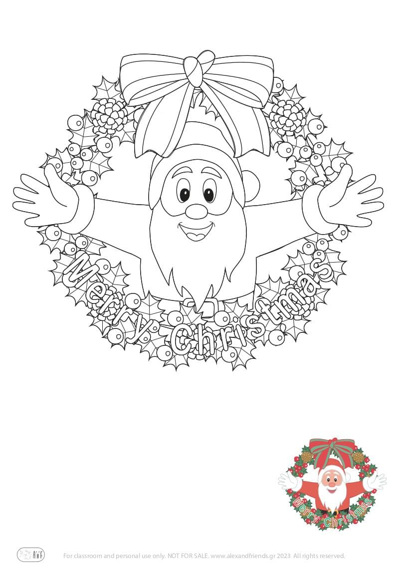 Free Christmas Coloring Pages for kids toddlers preschool kindergarten. Santa.