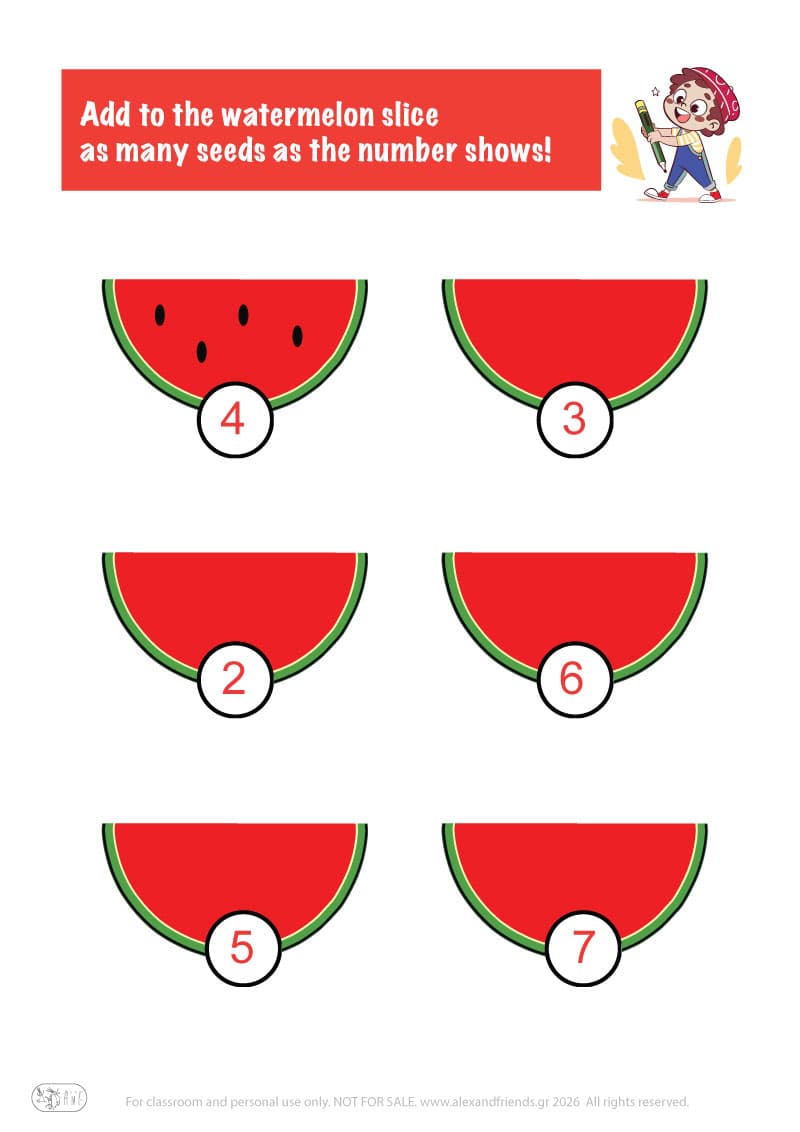 Count the seeds. Printable worksheets and activities that help kids practice number recognition and early math skills.