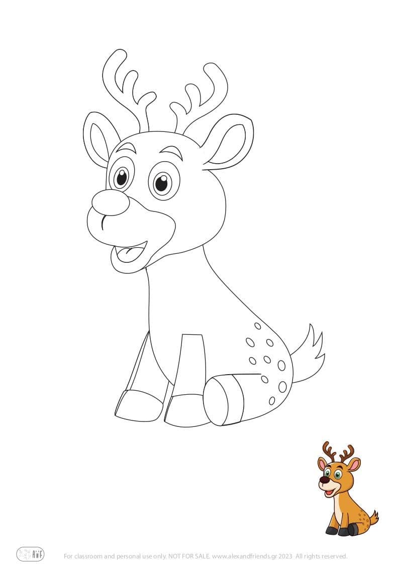 Free Christmas Coloring Pages for kids toddlers preschool kindergarten. Rudolf.
