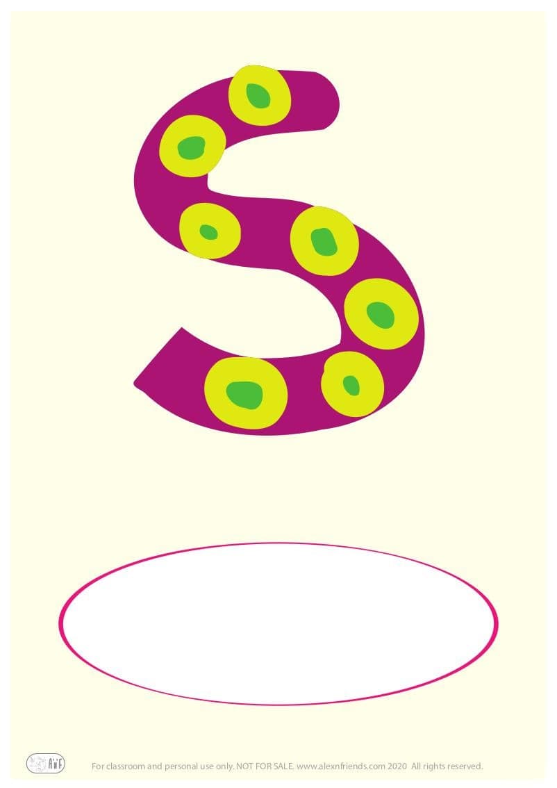 Free printable cover for kids' personal booklet with latin letter S.