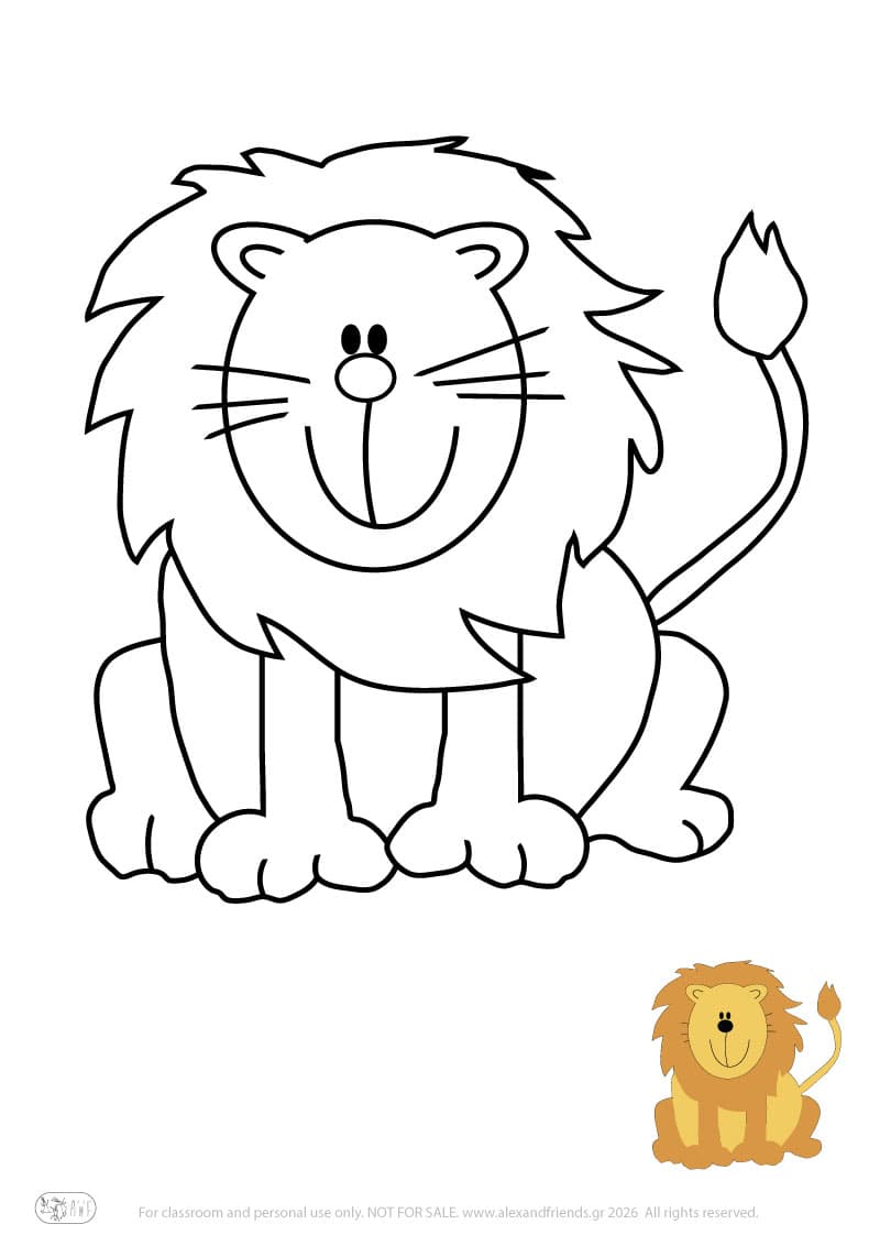 Learning activity for kids. Free printable coloring page of a lion