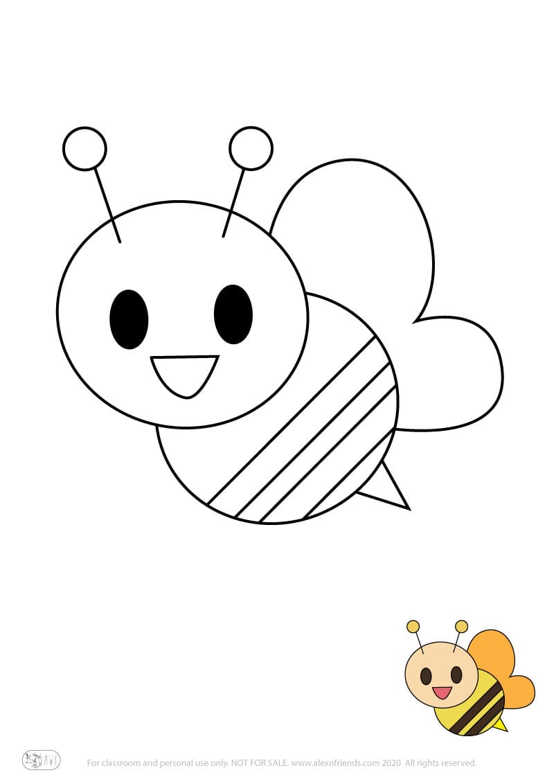 Learning activity for kids. Free printable coloring page of a bee.
