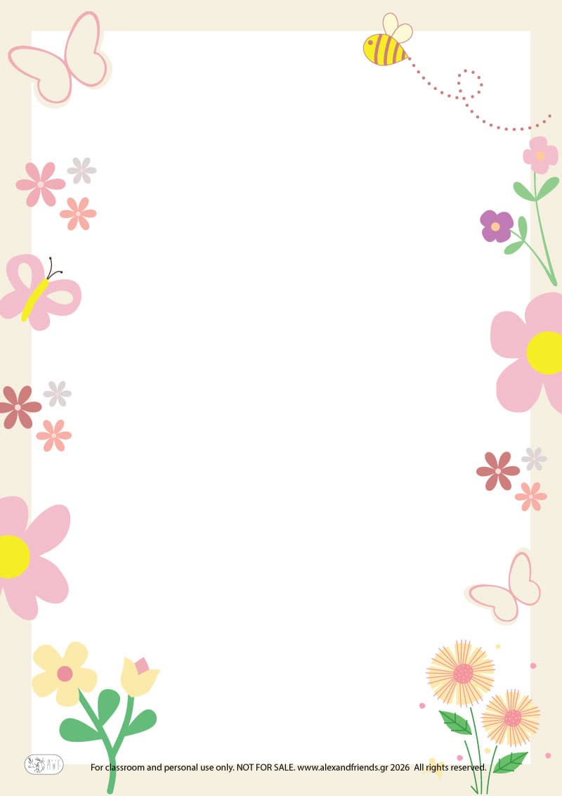 Flowers and butterflies. Printable Easter writing paper for kids with festive spring designs