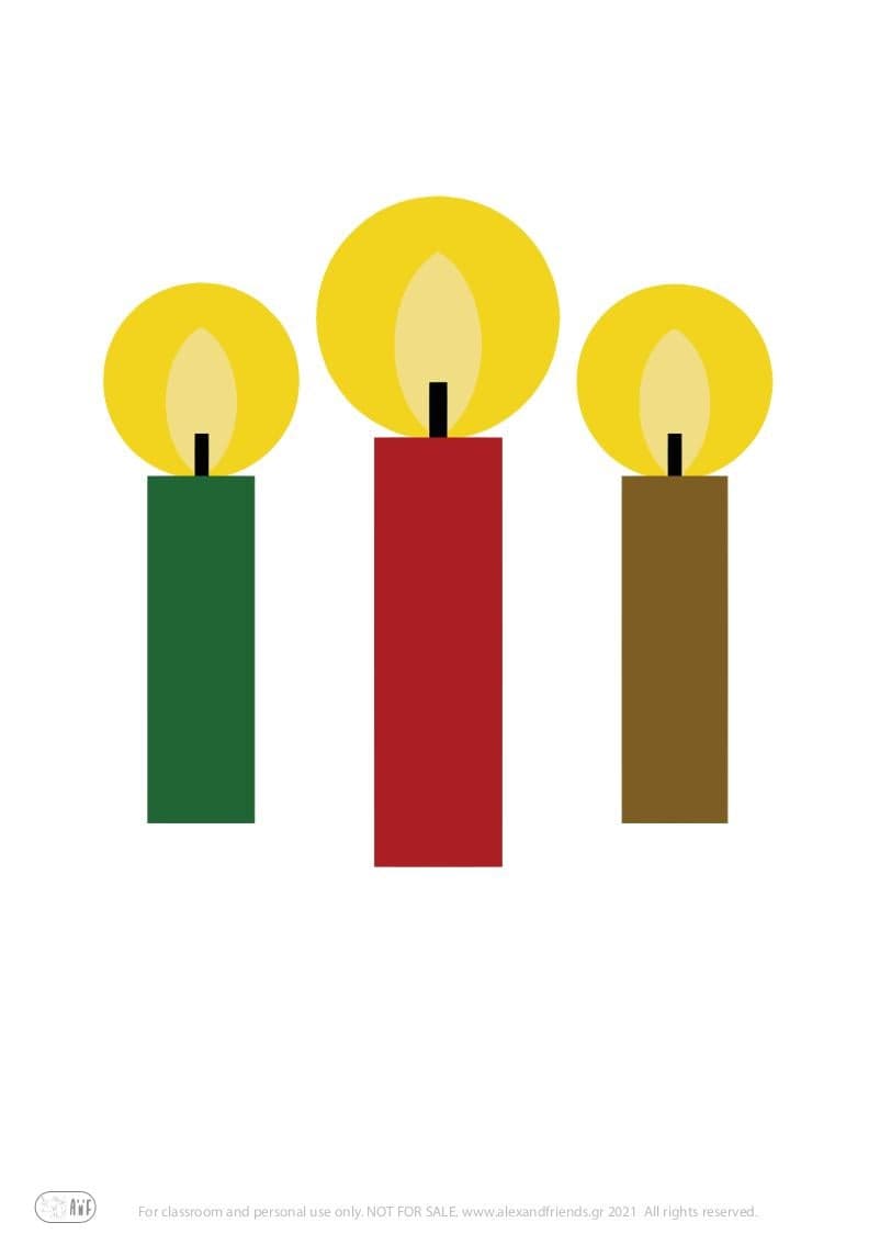 Free printable sticker for kids for the holidays. Christmas and New Year's. Candles.