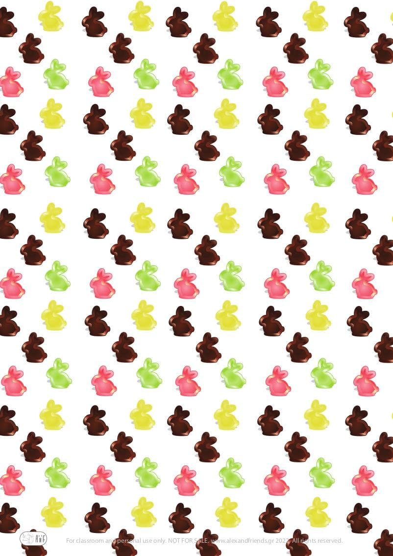 Δωρεάν εκτιπώσιμο χαρτί περιτυλίγματος για το Πάσχα με Πασχαλινά και ανοιξιάτικα μοτίβα. Λαγουδάκια πολύχρωμα.