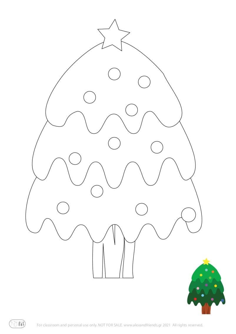 Free printable holiday coloring page for kids. Christmas and New Year. Christmas tree.