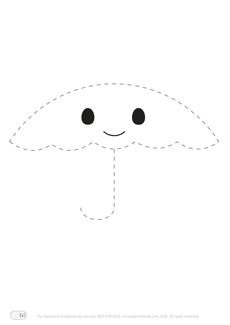 Δωρεάν εκτυπώσιμη προγραφική άσκηση για παιδιά προνηπίου. Μία ομπρέλα. 