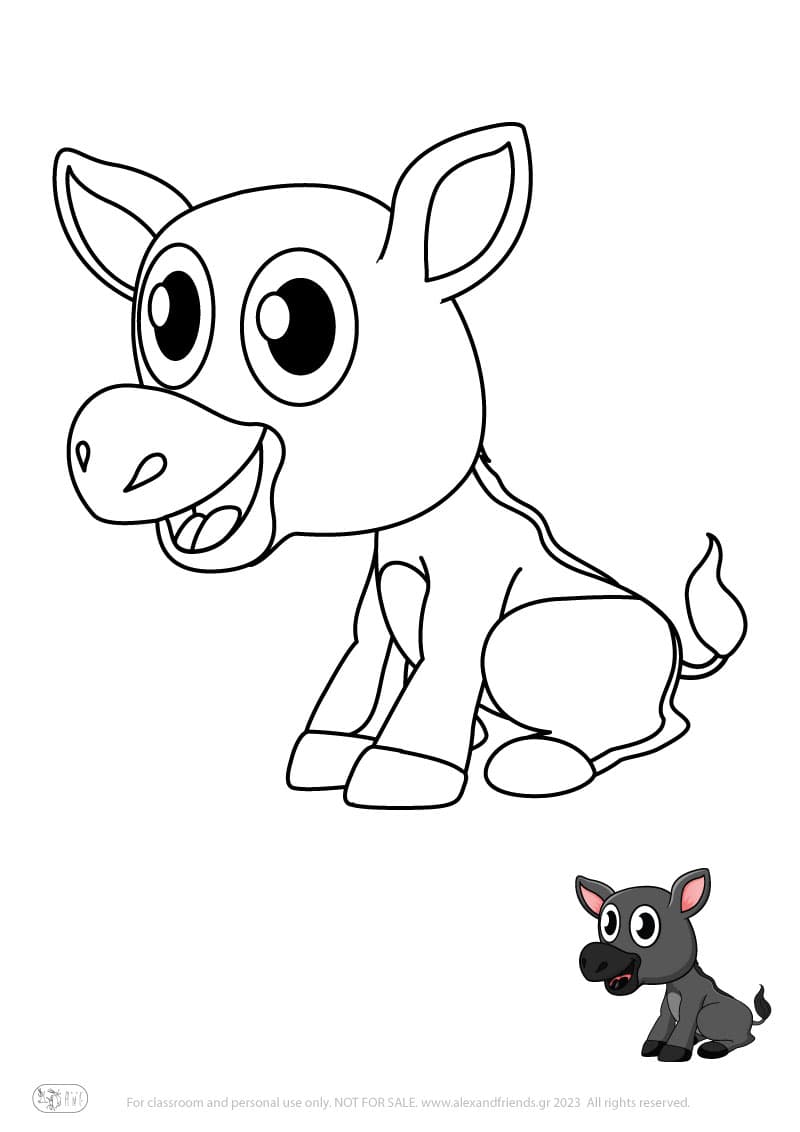 Free Coloring Pages for kids toddlers preschool kindergarten. Donkey.