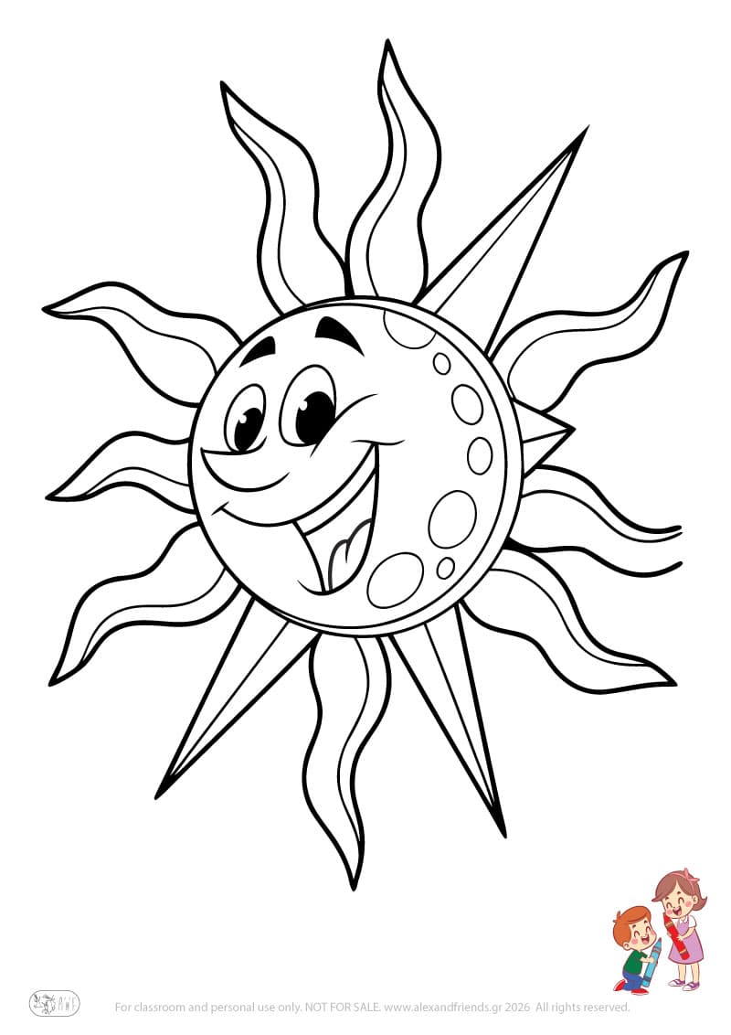 Sun. Simple coloring page printable for toddlers and preschoolers