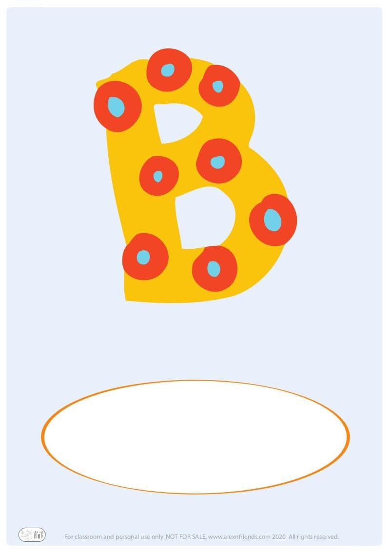 Free printable cover for kids' personal booklet with latin letter B.