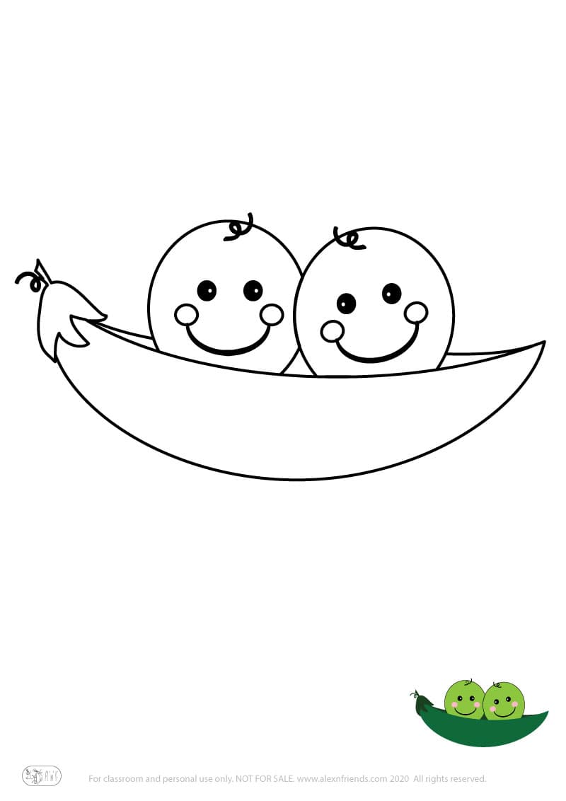Learning activity for kids. Free printable coloring page of a pea