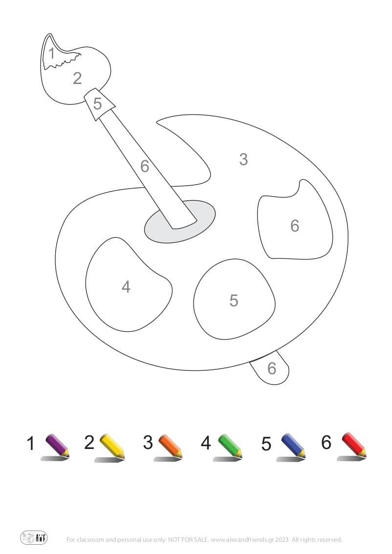 Παλέτα. Κάστρο στην άμμο. Εκπαιδευτικό φύλλο ζωγραφικής αριθμών και χρωμάτων