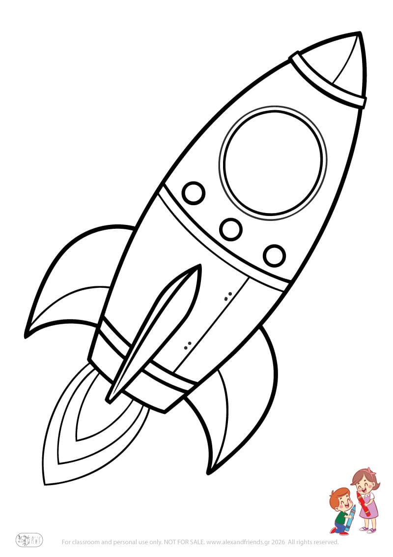 Spaceship. Simple coloring page printable for toddlers and preschoolers