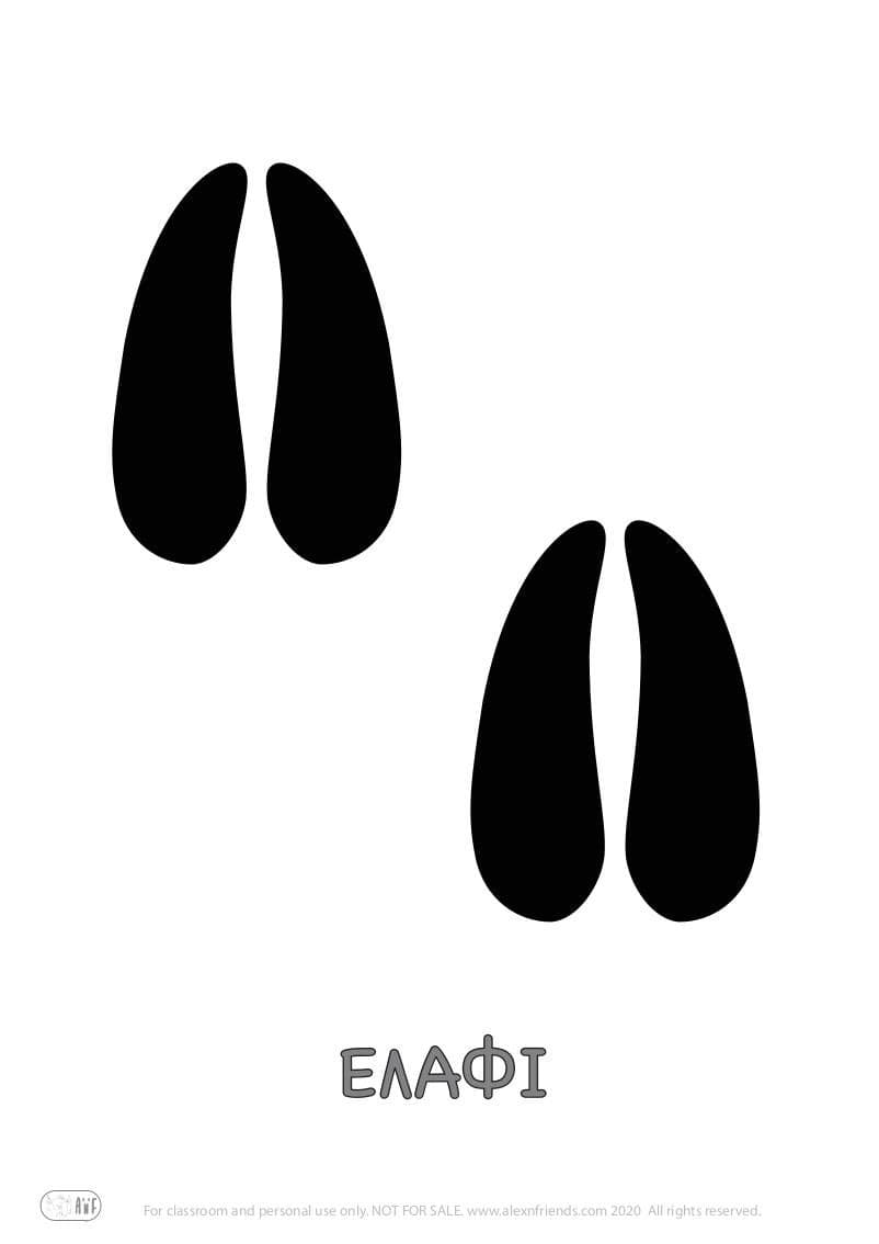 Εκπαιδευτική δραστηριότητα για παιδιά προσχολικής ηλικίας με δωρεάν εκτυπώσιμο υλικό. Παιχνίδι με ίχνη ζώων. Ελάφι.