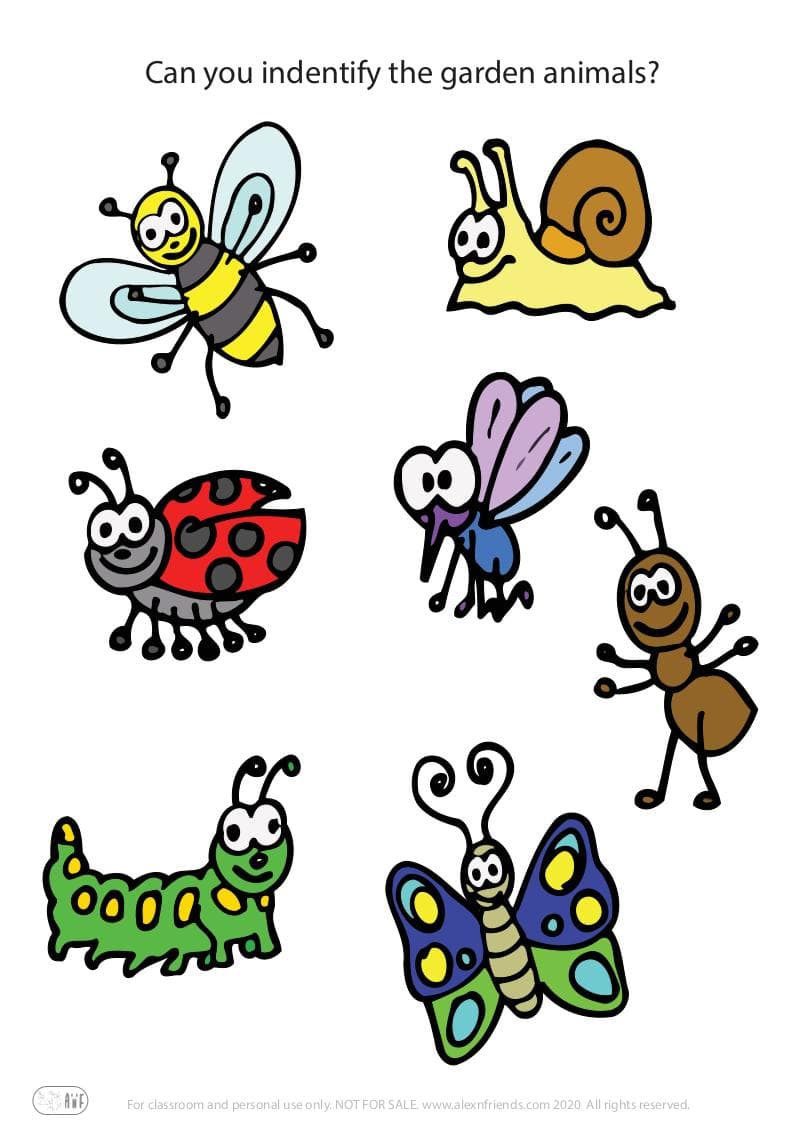 Educational play for preschoolers. Identify garden animals.