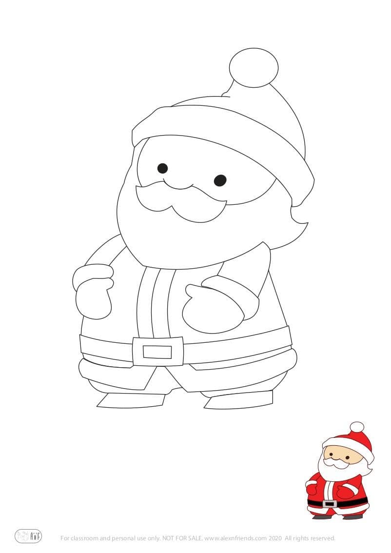 Free printable holiday coloring page for kids. Christmas and New Year. Santa Claus.