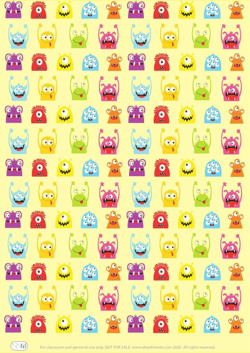 Δωρεάν εκτυπώσιμο παιδικό χαρτί περιτυλίγματος με μικρά τερατάκια.